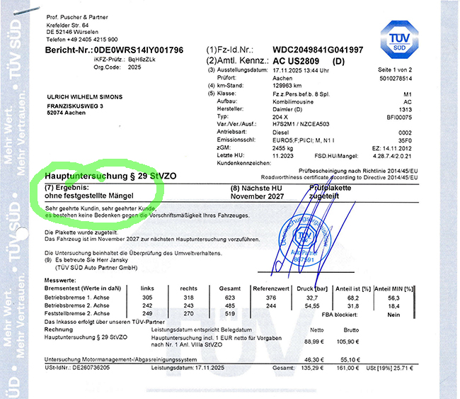 T&Uuml;V-Bericht